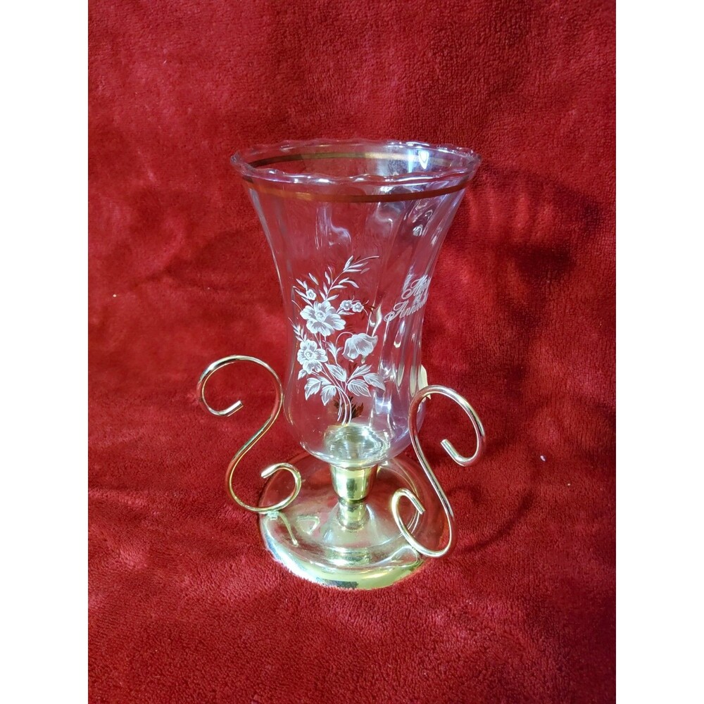 Happy Anniversary Clear Glass Votive Candle Holder Gold Colored Base